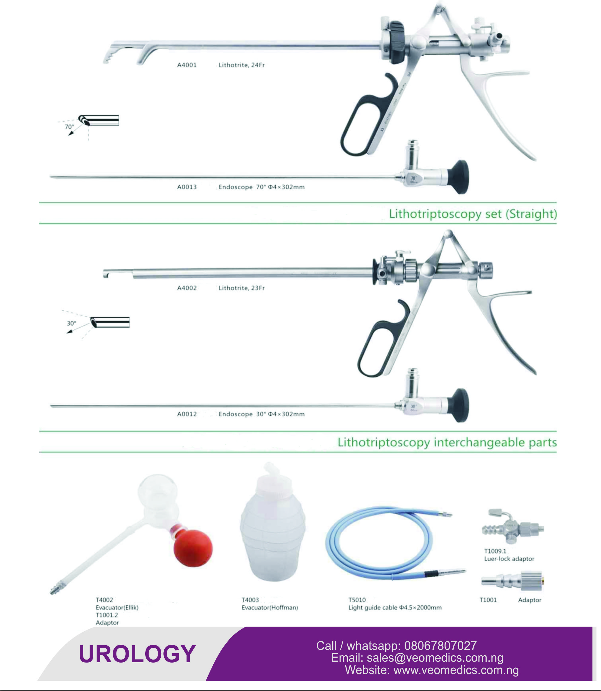 LITHOTRIPTOSCOPY SET (CURVED HEAD)